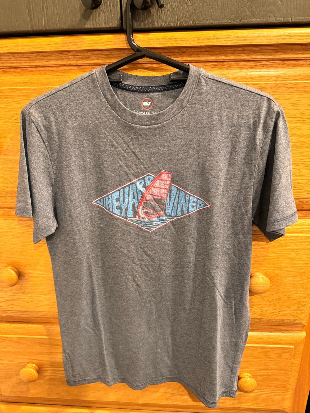 Vineyard Vines Charcoal Short Sleeve Tee with Red & Blue Sail Graphic